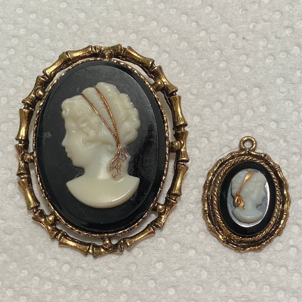 2 Piece Cameo Brooch and Pendant Set